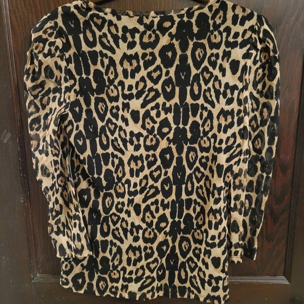 INC International Concepts Leopard Print Mesh Sleeves 3/4 Sleeve‎ Top Women M - Picture 8 of 10